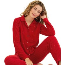 Bipamuk Luna Fiore Polar Kumaş Düğmeli Kışlık Kadın Pijama Takımı S/2xl