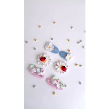 Corcoz El Örgüsü Pamuk Ipli Çıtçıtlı Papatya, Kelebek ve Uğur Böcekli Kız Çocuk Tokası Seti - CZ112