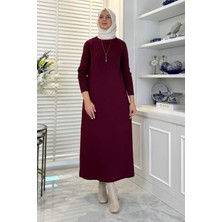 Rabia Şamlı Öykü Çelik Örme Triko Elbise Bordo