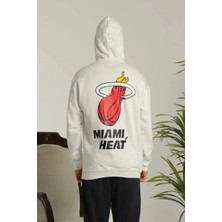 Erkek Oversize Üç Iplik Kapüşonlu Sweatshirt -Sırt ve Ön Baskılı, Kanguru Cepli, Rahat Kalıp Maskot Desenli Model - Siyah Beyaz