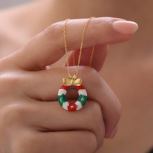 Vaoov 925 Ayar Gümüş Mineli Yılbaşı Kapı Dekorasyonu ve Kurdele Kolye