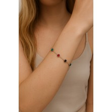 Pirlento Deniz Kabuklu ve Gümüş Minimal Renkli Taşlı Zincir Kadın Çelik Bileklik