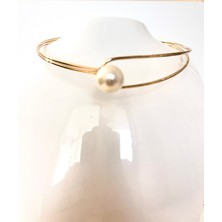 Altın Rengi Incili Choker Tasma Kolye