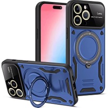 Techno Guru iPhone 16 Pro Kılıf Manyetik Standlı Joy Lens Premium Tank Silikon Kapak - Lacivert