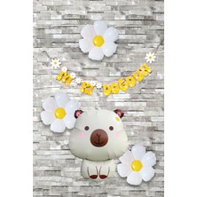 Pekshop Kapibara Konsept Papatyalı Doğum Günü Balon Seti Banner ve Papatya Balonlu Capybara Balon Seti