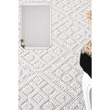 Sanrugs Home Living Valverde Krem Renkli Çerçeveli Model Yumuşak Bukle Sisal ve Püsküllü Makine Dokuma Halı