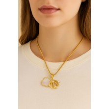 Pirlento Istiridye Çift Taş Plaka Gold Kadın Çelik Kolye