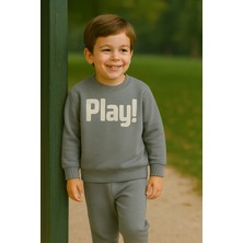 Tuma Collection Erkek Çocuk Kışlık Eşofman Takımı Play Yazılı Sweatshirt Alt Pamuklu Üç Iplik Şardonlu Günlük Kombin 3-4-5-6 Yaş Yeşil
