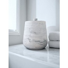 Trust Stone 2 Parça Beton Çöp Kovası Banyo Mutfak Tuvalet Wc 18 cm 4 Litre Kapaklı Kutu