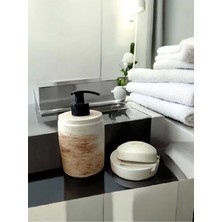 Trust Stone Marble Bej  Banyo Seti,sıvı Sabunluk Diş Fırçalığı Beton Aksesuar Takımı