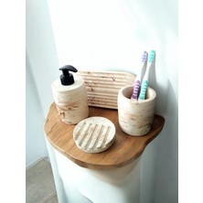 Trust Stone Marble Serisi Bej Beton Sıvı Sabunluk ve Diş Fırçalık Seti