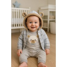 Milays 0-3 Ay Erkek Bebek Tüylü Tavşan Kulaklı Pamuklu 3 Lü Takım