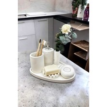 Trust Stone 6'lı Kırık Beyaz Beton Banyo Seti Suya Dayanıklı El Yapımı Aksesuar Takımı