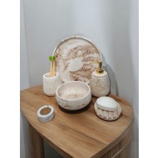 Trust Stone 6'lı Mermer Desen Bej Beton Banyo Seti,sabunluk,diş Fırçalığı,tepsi,mumluk,havluluk, Aksesuar
