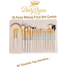 Daily Queen Makyaj Fırça Seti Deri Çantalı Parlak Görünümde 18 Parça Profesyonel Kullanım İçin