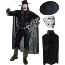 Zero Land Zeroshop V For Vendetta Maskesi Şapkası ve Pelerin Kostüm Seti Yetişkin Boy