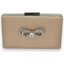 Biçanta Vizon Renk Çizilmeyen Saten Gümüş Taşlı Abiye Çanta Düğün Nişan Çantası