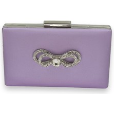 Biçanta Lila Renk Çizilmeyen Saten Gümüş Taşlı Abiye Çanta Düğün Nişan Çantası