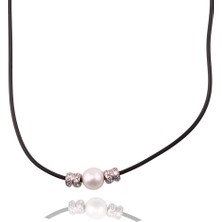 925 Ayar İnci ve Zirkon Taşlı Gümüş Kolye 45 cm Kadın Masaliko