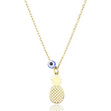 925 Ayar Nazar Boncuklu  Ananas Figürlü Gümüş Kolye 45 cm Kadın Masaliko