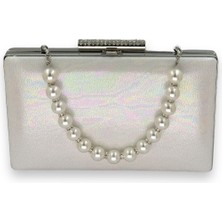 Biçanta Sedef Sıvama Saten Inci Saplı Kristal Desenli Mat Deri Abiye Çanta Gece Çantası Kına Düğün Nişan