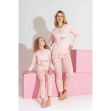 Tarık Anne-Kız Kombin Yapılabilir Uzun Kollu Kalp Desenli Interlok Aile Bağı Pijama TAKIMI-3207