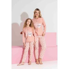 Tarık Anne-Kız Kombin Yapılabilir Uzun Kollu Kalp Desenli Interlok Aile Bağı Pijama TAKIMI-3207