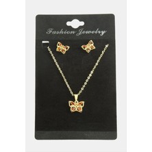 Zero Nrzsnt Kelebek Zirkon Taşlı Set Kolye-Renkli