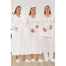 Mecit Pijama Mecit 6332 Ekru Sabahlık Gecelik Pijama Hamile Lohusa Set