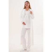 Mecit Pijama Mecit 6330 Ekru Sabahlıklı Lohusa Pijama Takımı