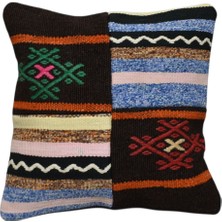 Kilim Antik El Dokuma Kırkyama Patchwork Kilim Kırlent Yastık Kılıfı 0210 - Yeni - Çok Renkli