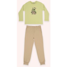 Panço Erkek Çocuk Dinazor Baskılı Yeşil Pijama Takımı