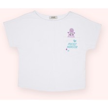 Panço Kız Çocuk Baskı Detaylı Beyaz Tişört