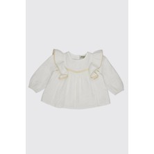 Panço Kız Bebek Dantel Detaylı Ekru Bluz