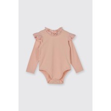 Panço Kız Bebek Fırfır Detaylı Uzun Kollu Pudra Body