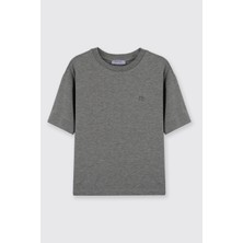 Panço Erkek Çocuk Kısa Kollu Bisiklet Yaka Gri-Melanj Tişört