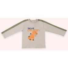 Panço Erkek Bebek Baskılı Uzun Kollu Bej Tişört