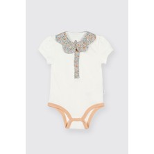 Panço Liberty Kumaş Yakası Çiçek Detaylı Kısa Kollu Yenidoğan Body