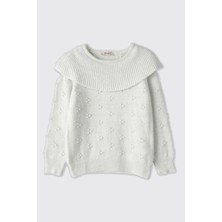 Panço Kız Çocuk Dokulu Ekru Triko Kazak