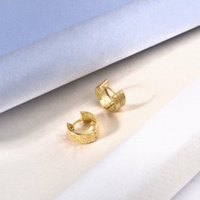 Nox Jewelry 14 Ayar Mikron Altın Kaplama Kalın ve Hafif Desenli Huggie Halka Gümüş Küpe - E00297