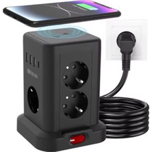 Mepura WP-707 3 Usb-A + 1 Type-C Çıkışlı Kule Tipi Akım Korumalı Çoklu Priz - Tek Tuş Kontrol Masaüstü