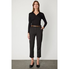 On Beli Kemerli Desenli Pantolon Kahve 64155