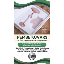 Doğal Taşlı Pembe Kuvars Roller ve Kalpli Gua Sha Masaj Seti