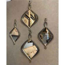 Peramari Dekoratif Polyester Dörtlü Damla Burgulu Lüks Salon Duvar Ayna Takımı Gümüş-Siyah Eskitme