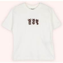 Panço Erkek Çocuk Nakış Detaylı Beyaz Tişört