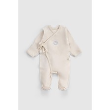 Little Gusto Ters Dikişli Organik Pamuk Ekru Prematüre Kruvaze Patikli Tulum
