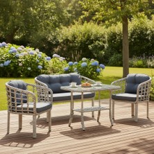 Tu Tienda Kartepe Rattan Bahçe Balkon Mutfak Takımı 2 1 1 Alüminyum Koyu Gri Kumaş ile Şık ve Dayanıklı