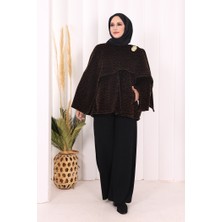 Bym Fashion Atkı Detay Leoparlı Panço 70061-1 Kahverengi