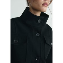 Suud Collection Siyah Iris Düğmeli Kaşe Crop Ceket