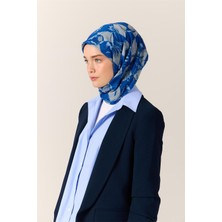 Silk Home İnce Pamuk Soft Eşarp Saks-Gümüş Desenli Nefes Alan Tok Duruşlu 90x90